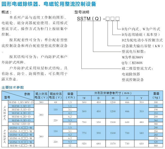 圓形電磁除鐵、電磁輪用整流控制設(shè)備